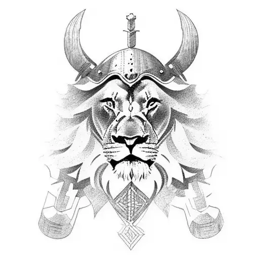 lion with viking helmet tattoo design idea