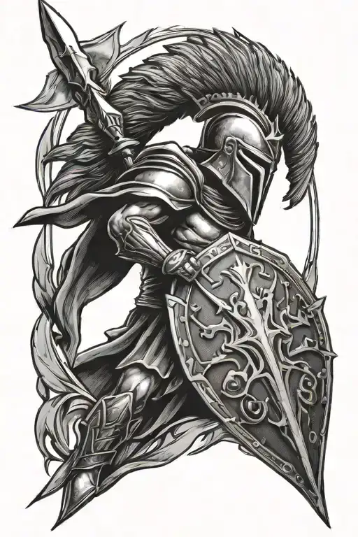 Spartan spear and shield tattoo design idea