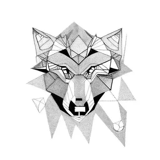 demonic wolf in the woods with geometric designs  tattoo design idea