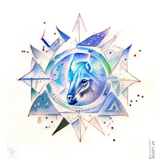 A watercolor tattoo of a star-filled night sky with various animals from different continents interacting peacefully tattoo design idea