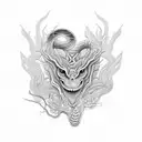 An intricate design of a snake shedding its skin, surrounded by elements of nature like trees and flowers tattoo design idea