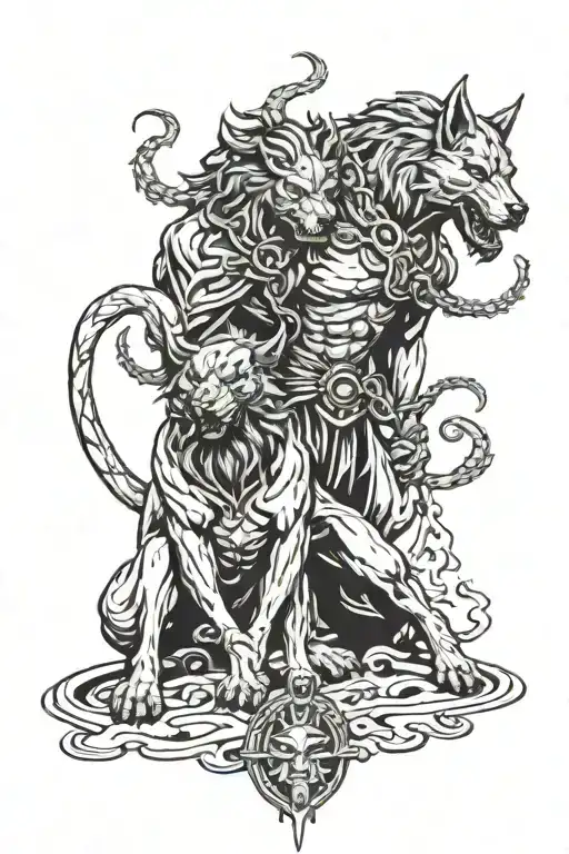 Hades and Cerberus with a chain tattoo design idea