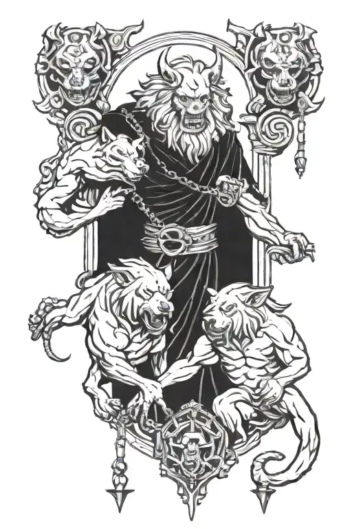 Hades and Cerberus with the chain he holds tattoo design idea