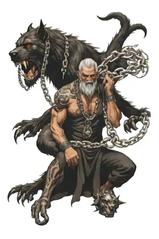 Hades and Cerberus with the chain he holds tattoo design idea
