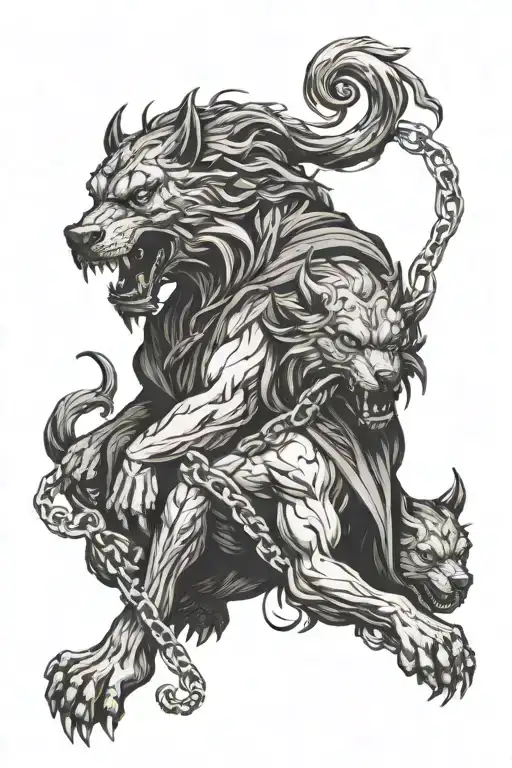 Hades and Cerberus with a chain tattoo design idea