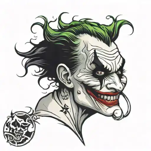 joker face tattoo with hahaha tattoo design idea