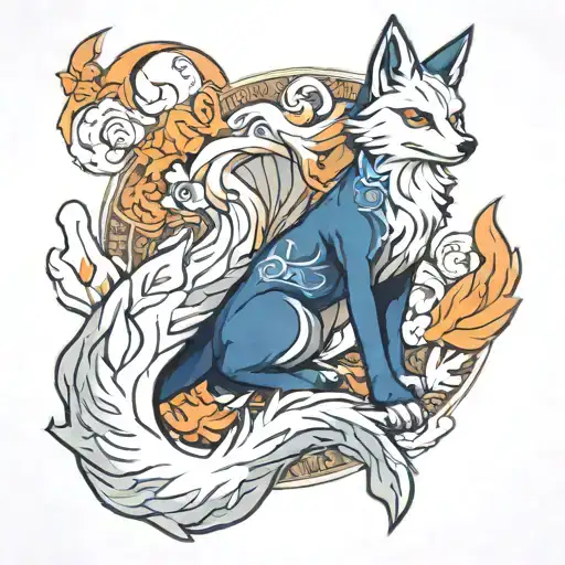 nine tailed fox kitsune tattoo design idea