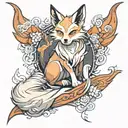 nine tailed fox kitsune tattoo design idea