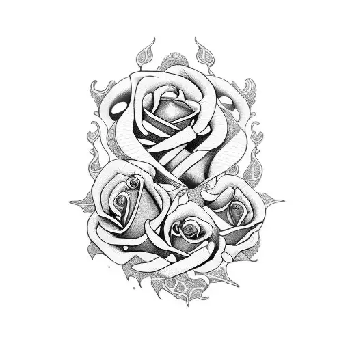 A unique design combining ocean waves and purple roses in a blackwork style tattoo design idea