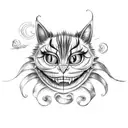 Cheshire cat, palm tree, sun, wave tattoo design idea