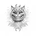 Cheshire cat, palm tree, sun, wave tattoo design idea