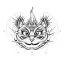Cheshire cat, palm tree, sun, wave sleeve tattoo design idea