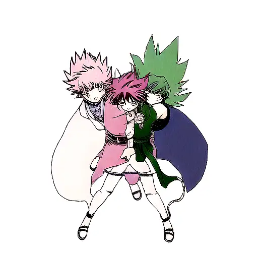 Anime sleeve with panels and interacting with each other. include yuyu hakusho, hunter hunter, demon slayer, AoT tattoo design idea