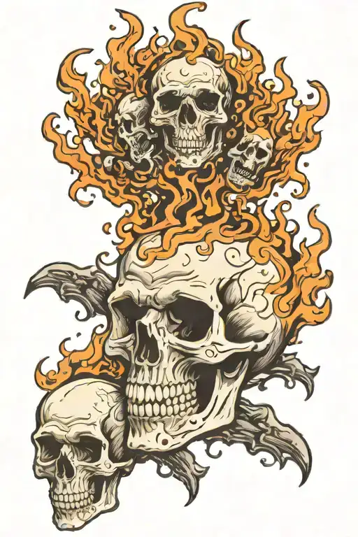skull breathing 4 flames with each flame a different height  tattoo design idea