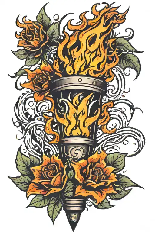 torch with four flames coming out the top tattoo design idea