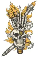 skeleton hand holding torch with four separate flames left forearm tattoo design idea