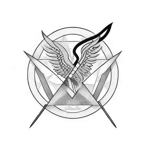 phoenix with sword, triangle, circle and fire tattoo design idea