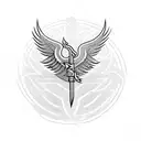 phoenix with sword, triangle, circle and fire tattoo design idea