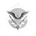 phoenix with sword, triangle, circle and fire tattoo design idea
