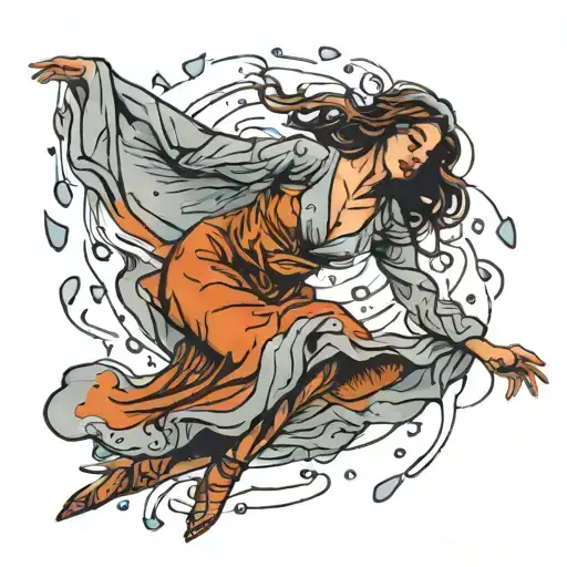 figure of a woman dancing in the rain  tattoo design idea
