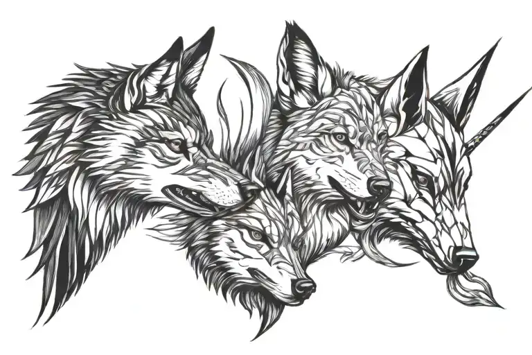 a woodpecker, a wolf and a bull  tattoo design idea