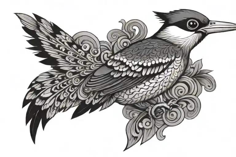 a woodpecker carving intricate patterns tattoo design idea