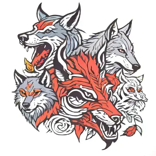  a bull, a wolf and a woodpecker tattoo design idea
