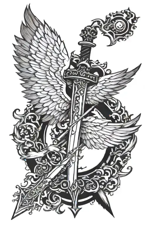 crown wings sword spin tattoo tattoo design idea