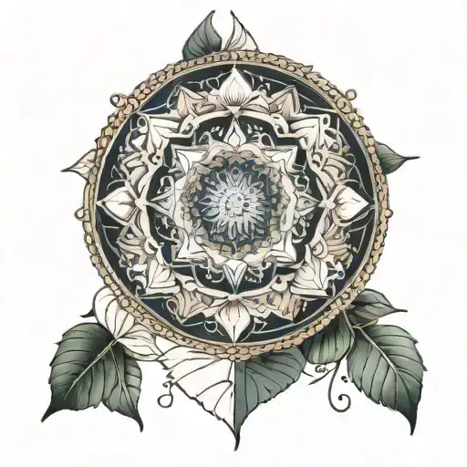 An intricate mandala design symbolizing inner peace and balance, inspired by the client's interest in spiritual growth and self-discovery tattoo design idea