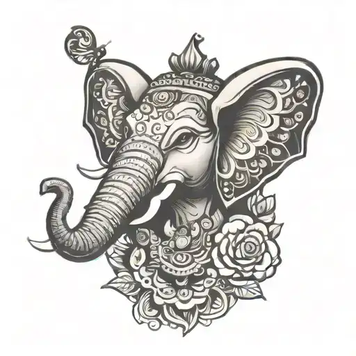 Ganesha the elephant head with butterfly  tattoo design idea
