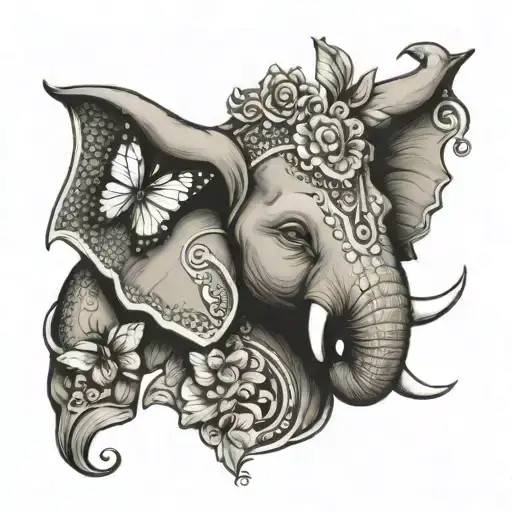 ganesha the elephant head with a butterfly tattoo design idea