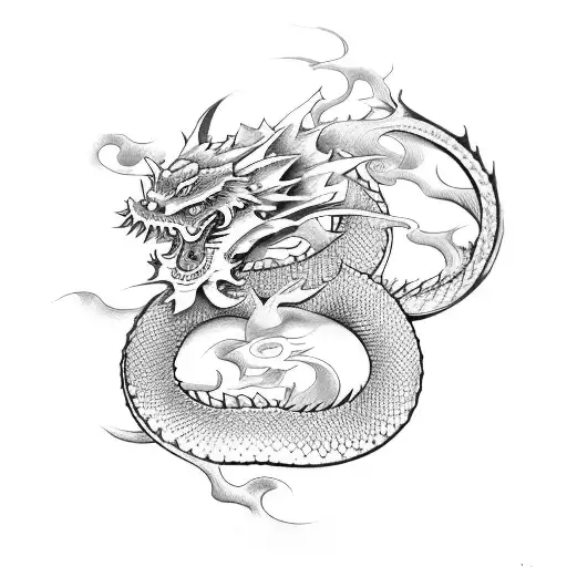 japanese dragon wrapping around katana tattoo design idea