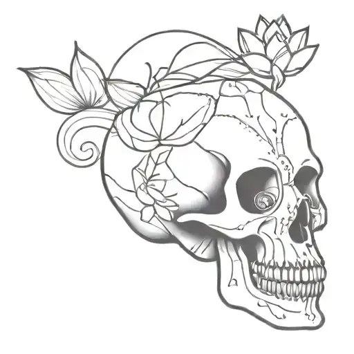 Lotus flowers and candles forming a skull design with intricate dotwork details tattoo design idea