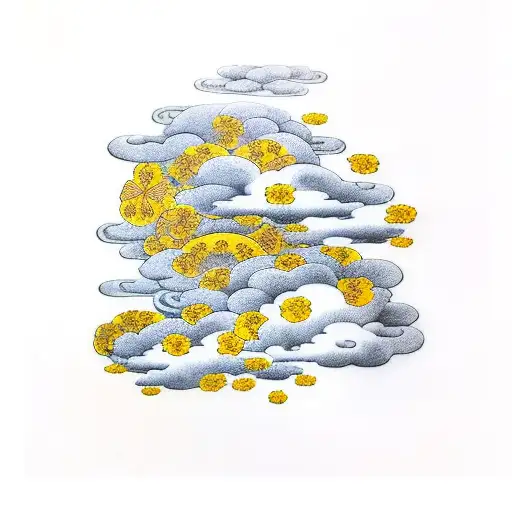 clouds with yellow flower tattoo design idea