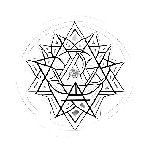 A minimalist tattoo of a star of David surrounded by spiritual symbols tattoo design idea