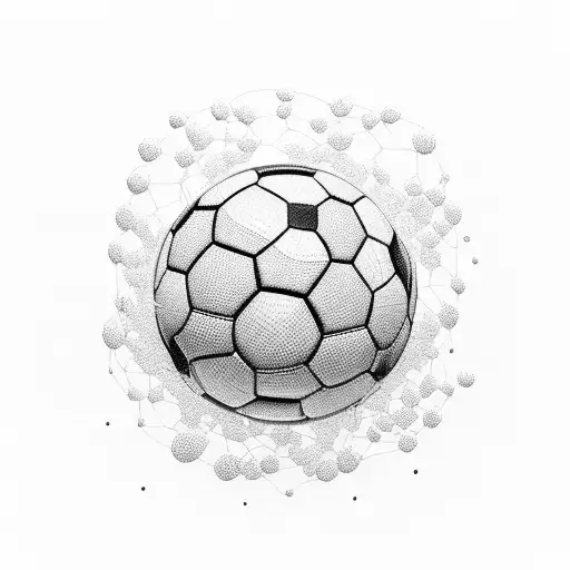 A dynamic composition of a soccer ball floating on a tranquil lake surface tattoo design idea