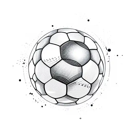 A dynamic composition of a soccer ball floating on a tranquil lake surface tattoo design idea