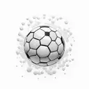 A dynamic composition of a soccer ball floating on a tranquil lake surface tattoo design idea