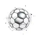 A dynamic composition of a soccer ball floating on a tranquil lake surface tattoo design idea