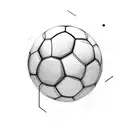 A dynamic composition of a soccer ball floating on a tranquil lake surface tattoo design idea