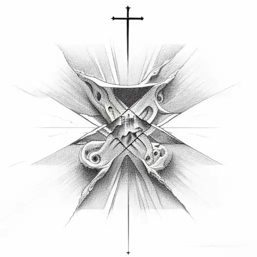 cross with water and the creation of adam hands tattoo design idea
