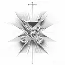 cross with water and the creation of adam hands tattoo design idea