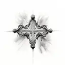 cross with water and the creation of adam hands tattoo design idea