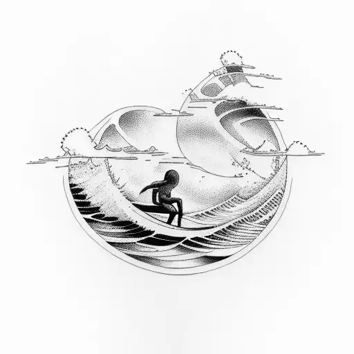 Design a tattoo that represents the client's love for nature and their son, incorporating elements of surf tattoo design idea