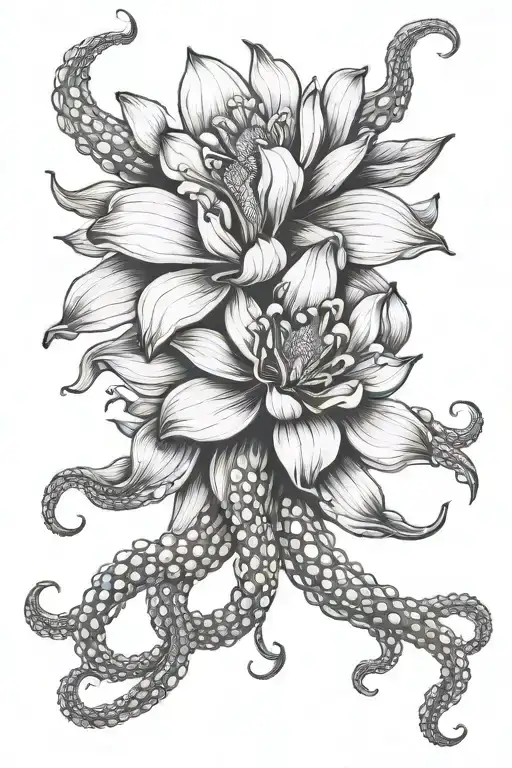 magnolia flower, octopus tattoo design idea
