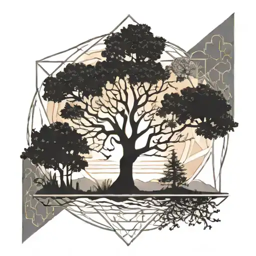 Heaven, Tree, Sunset, Family tattoo design idea