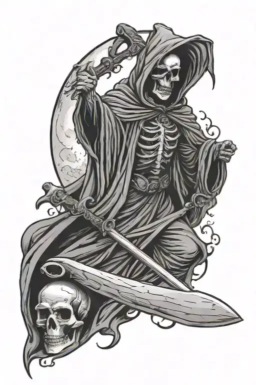 grim reaper with moon shining tattoo design idea