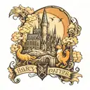 Harry Potter Hogwarts Castle final fantasy theme sleeve tattoo design idea