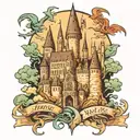 Harry Potter Hogwarts Castle final fantasy theme sleeve tattoo design idea