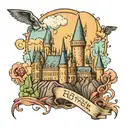 Harry Potter Hogwarts Castle final fantasy theme sleeve tattoo design idea